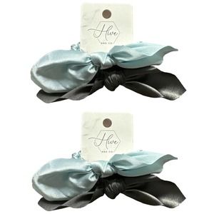 Lot of 2 Hive and Co Hair Ties with Bow - 2 count Each Blue & Gray #736132